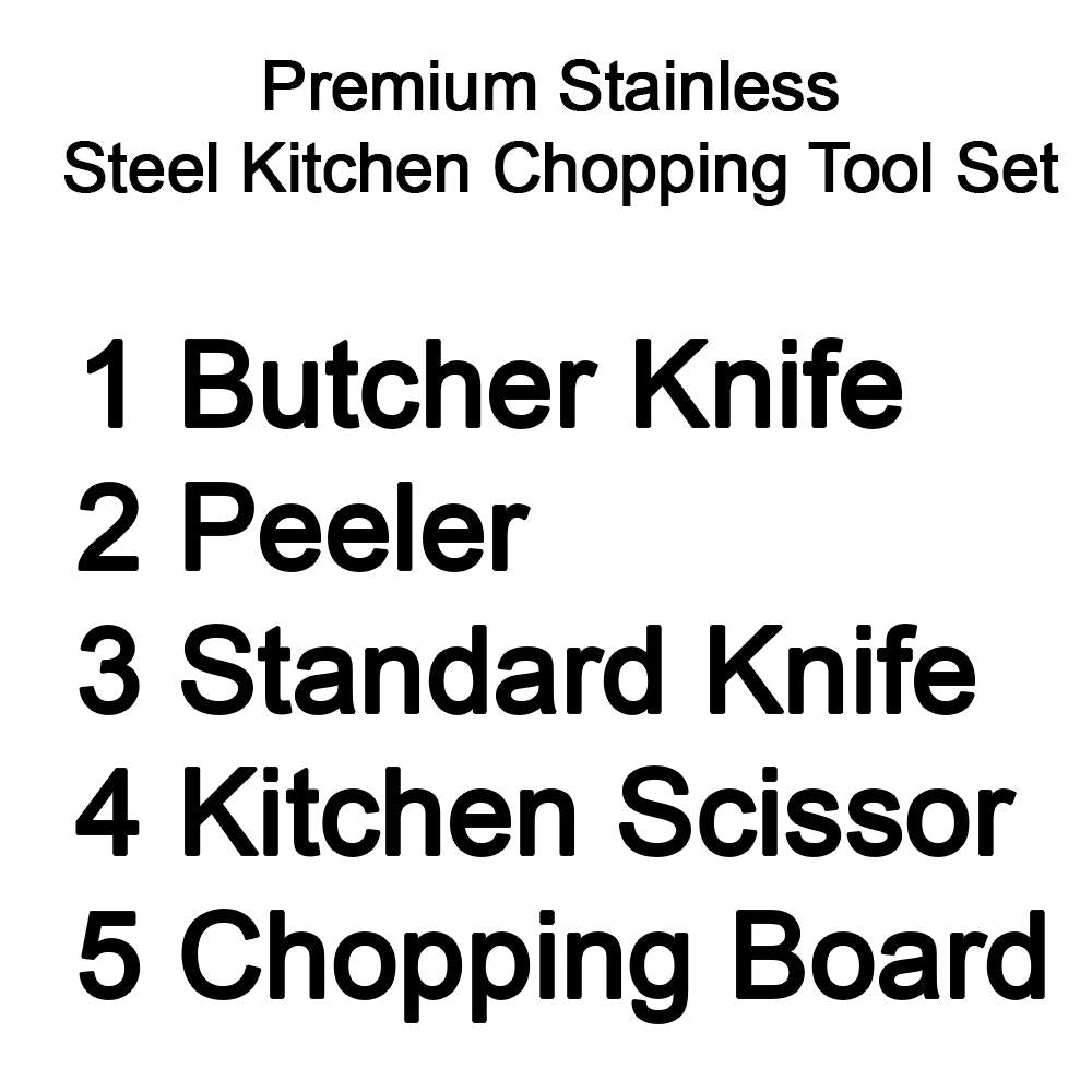 2271 Premium Stainless Steel Kitchen Chopping Tool Set (Butcher Knife, Peeler, Standard Knife and Kitchen Scissor with Chopping Board) - 5 Pcs - SkyShopy 2271 Premium Stainless Steel Kitchen Chopping Tool Set (Butcher Knife, Peeler, Standard Knife and Kitchen Scissor with Chopping Board) - 5 Pcs - SkyShopy